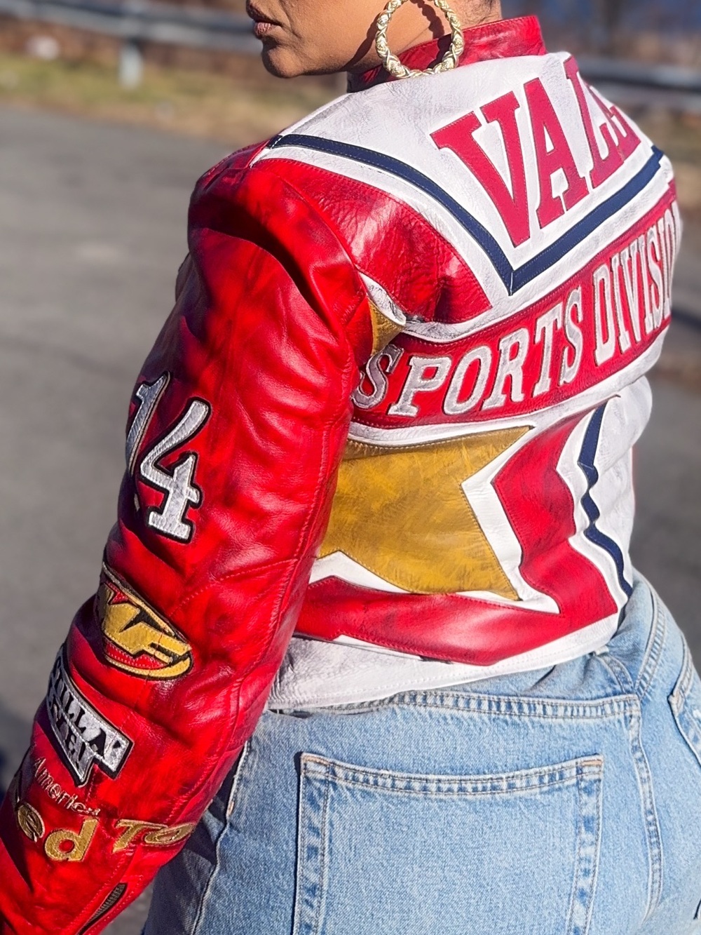 Red & White Racing-Inspired Performance Jacket with Gold Star